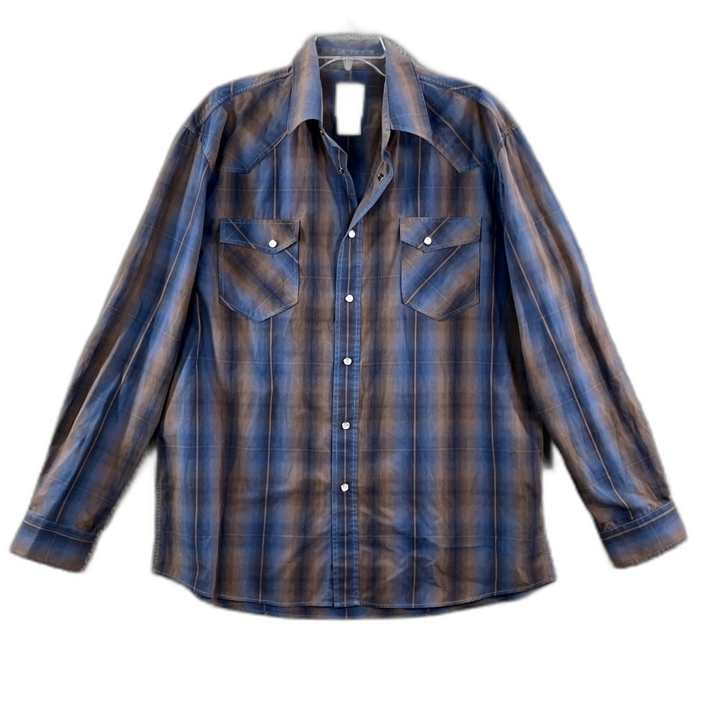 Vintage GC Blue Western Shirt Mens XL Pearl Snap Cowboy Rodeo Rancher Workwear